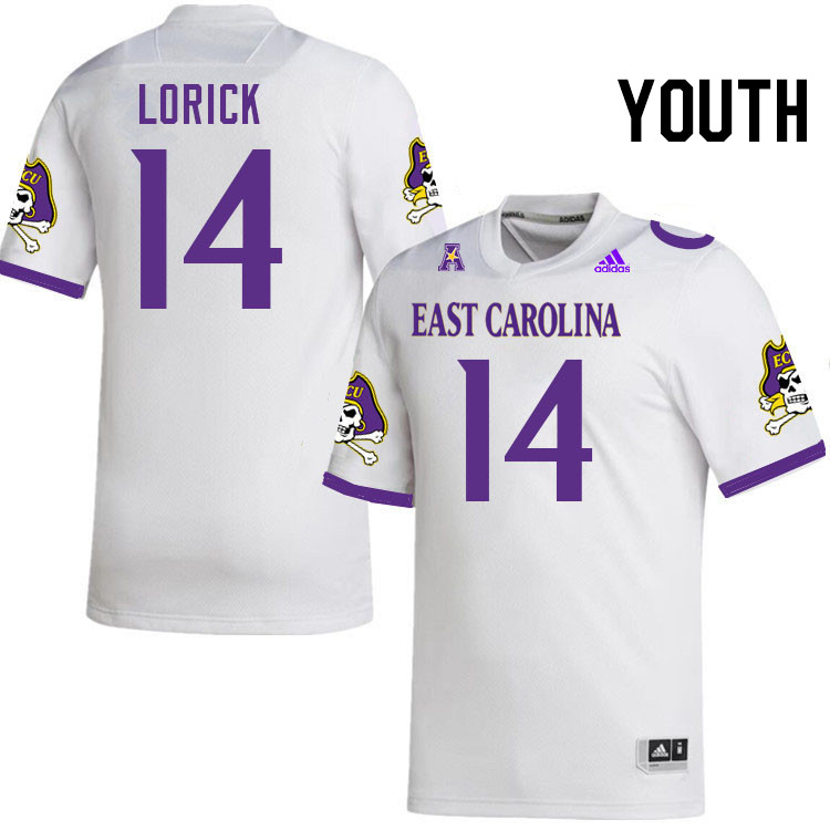 Youth #14 Dillon Lorick ECU Pirates College Football Jerseys Stitched-White